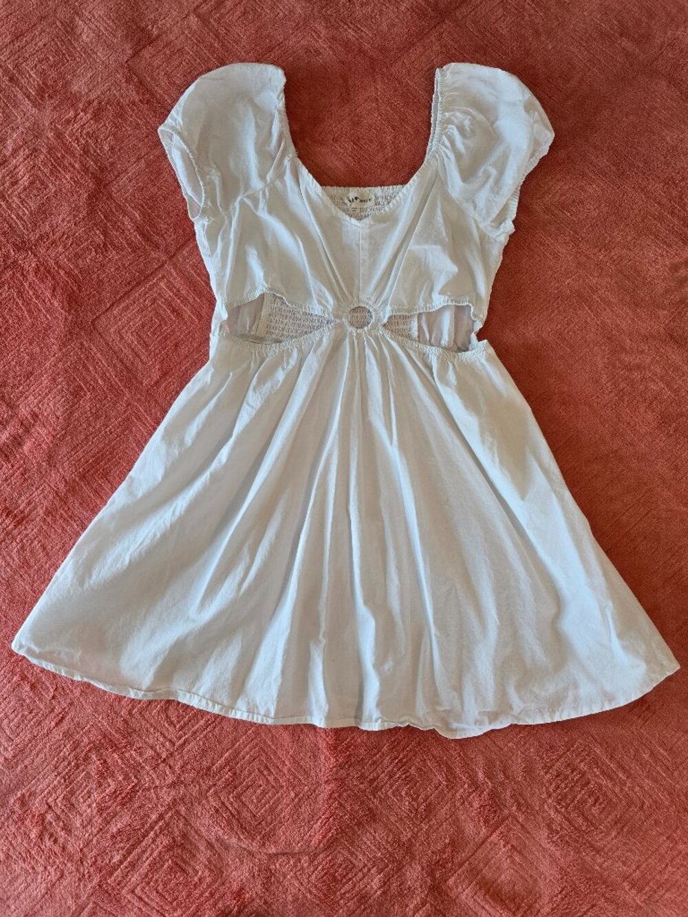 Derek Heart Cotton Boho Cut-Out O-Ring Babydoll Mini Dress Large